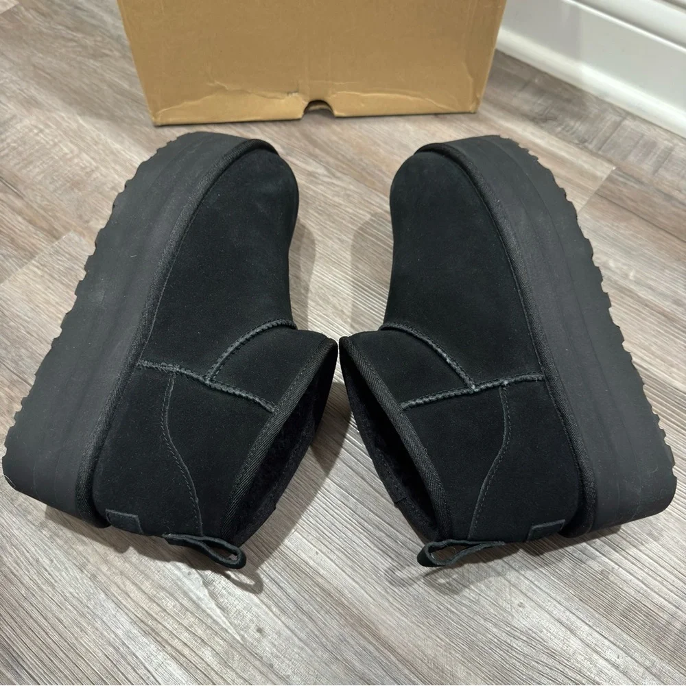 UGG Classic Ultra Mini Platform Black Suede Boots